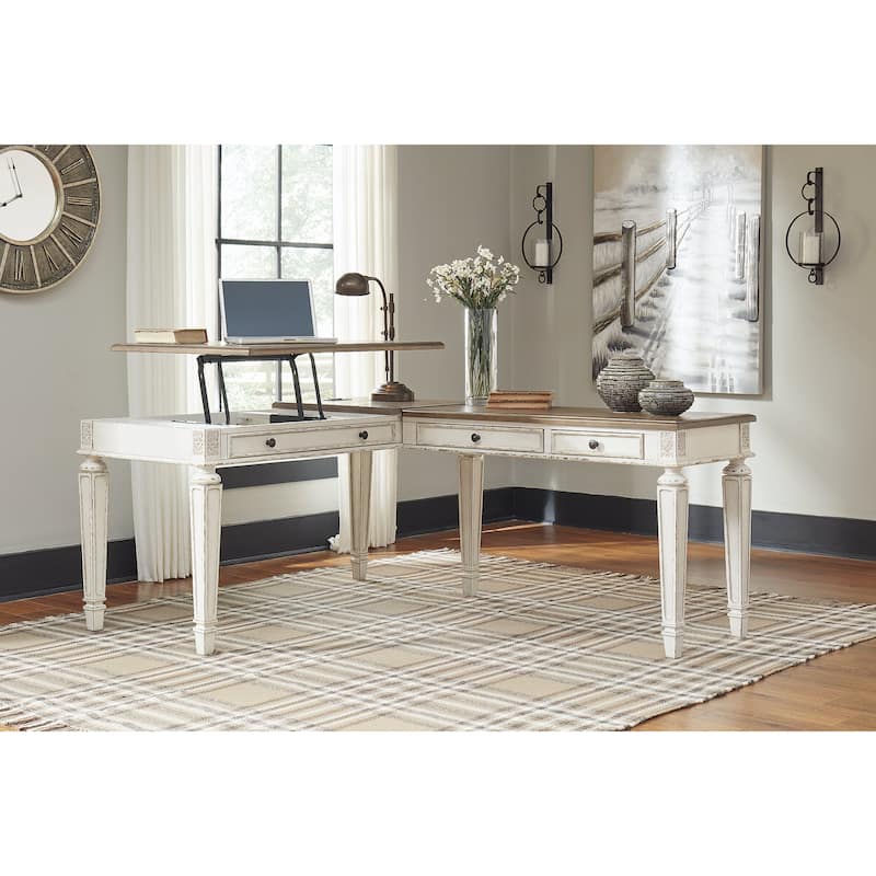 Realyn Antique White/Brown 2-Piece Home Office Lift Top Desk
