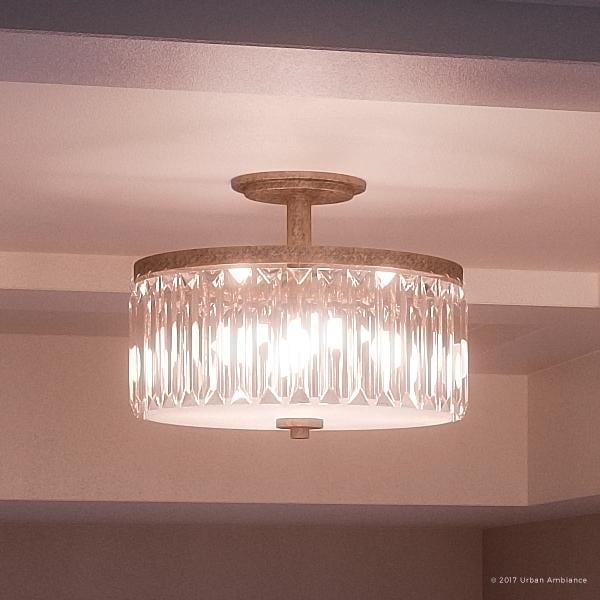 Luxury Crystal Ceiling Light 11 25 H X 15 25 W With Vintage Style Antique Gold Finish