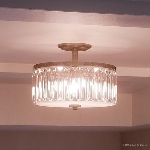 Luxury Crystal Ceiling Light, 11.25"H x 15.25"W, with Vintage Style, Antique Gold Finish - 11.25" H, 15.25" W, 15.25" Dep