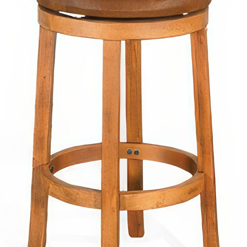Marv Swivel Barstool Set of 2, Brown Faux Leather, Mahogany Wood