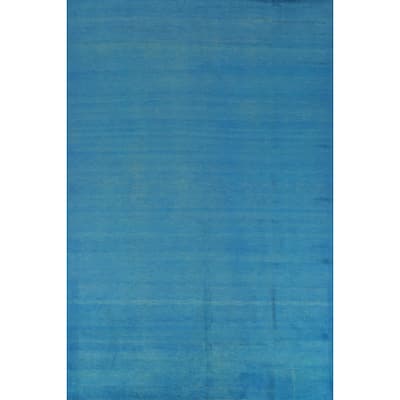 Hand Knotted Oriental 100% Wool Carpet Modern Solid Navy Blue & Blues Gabbeh Area Rug - 10' 4'' X 7' 1''