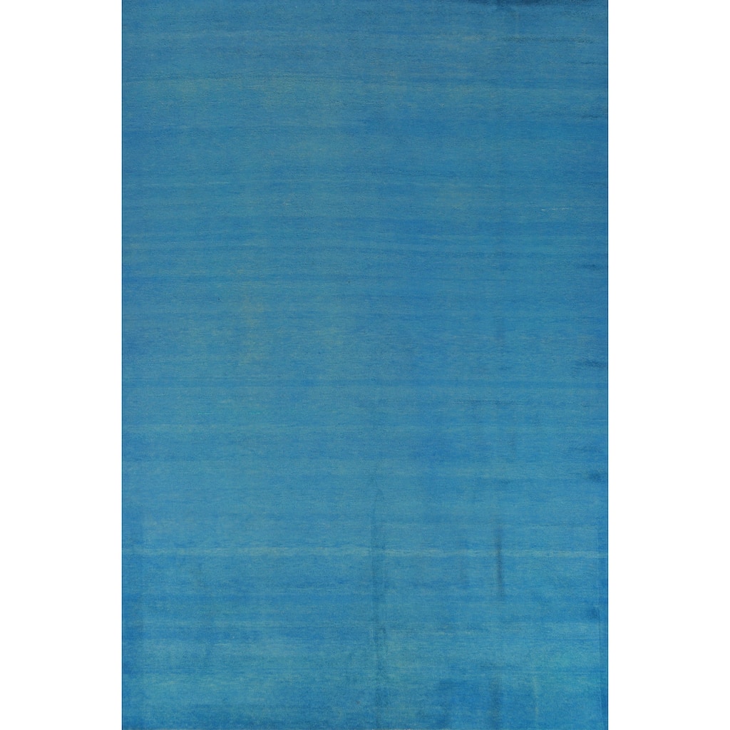 Hand Knotted Oriental 100% Wool Carpet Modern Solid Navy Blue & Blues Gabbeh Area Rug - 10' 4'' X 7' 1''