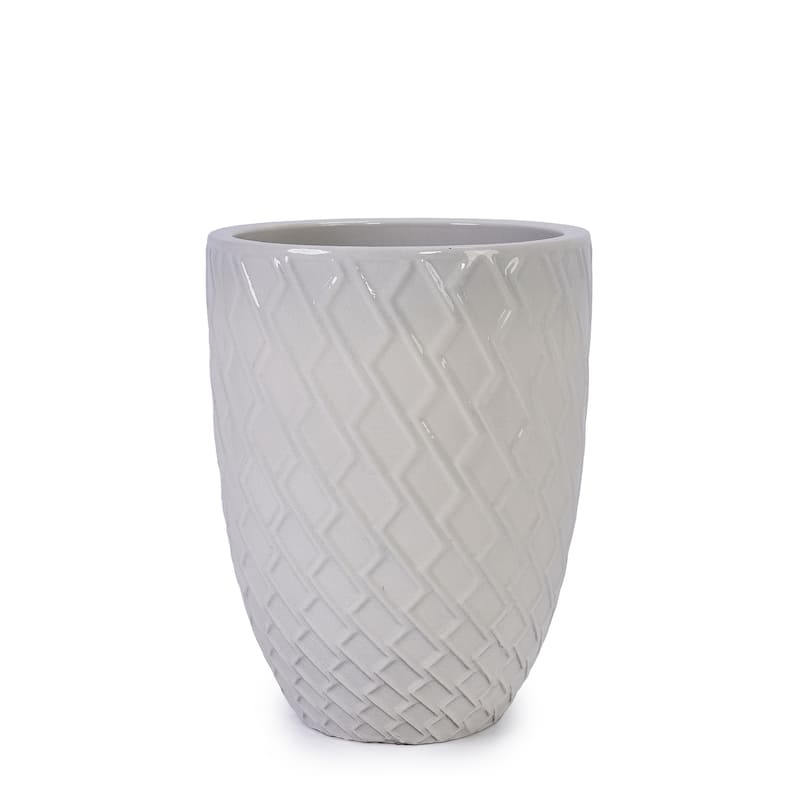 Elegant Ceramic Pot with Diamond Pattern for Indoor-Outdoor Plants