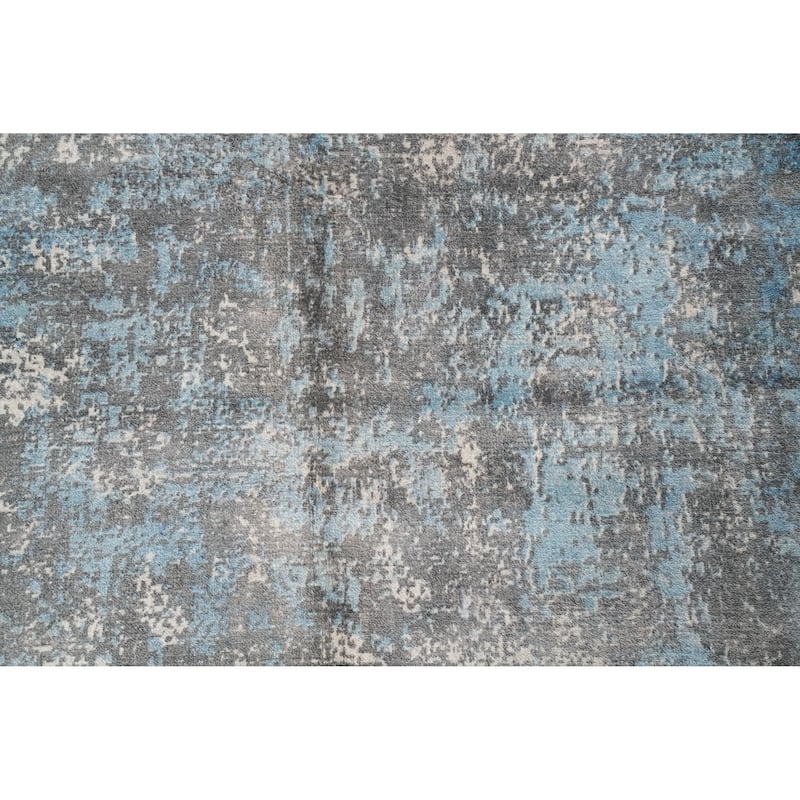 Hand Knotted Oriental Viscose Silk Carpet Modern Abstract Greys & Charcoal Abstract Area Rug - 6' 3'' X 4' 5''