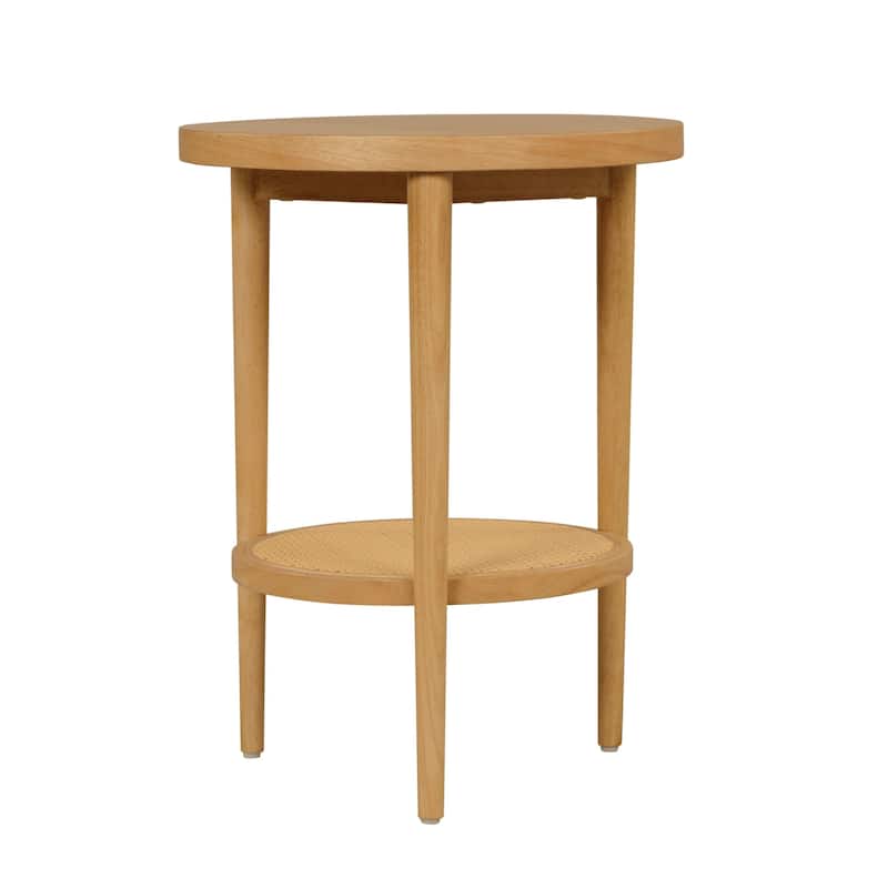 Nathan James Sonia Bohemian 2-Tier Round End Table in Light Wood With Rattan Storage Shelf
