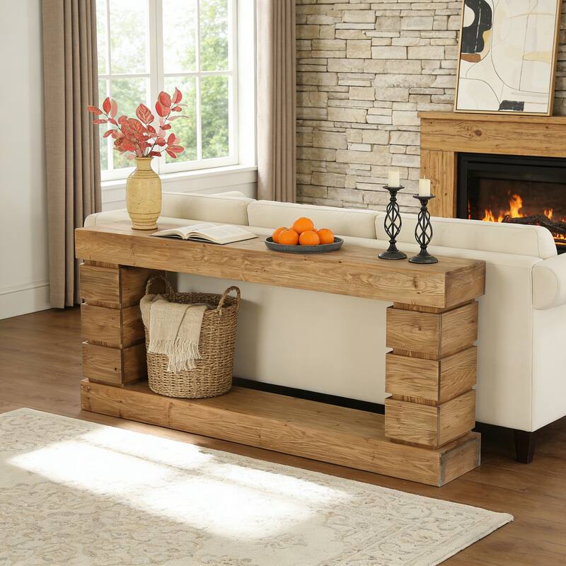 62.9" Solid Wood Console Table Long Sofa Table For Entryway Living Room