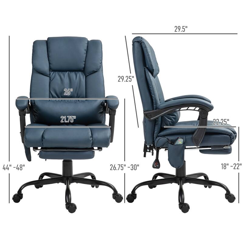 Adjustable Recliner Office Chair with Footrest Vibration Massage and High Back Swivel Wheels - 26" W x 29.5" D x 44"-48" H