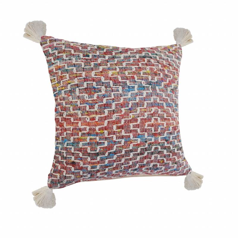HomeRoots 20" X 20" Red Green Blue Yellow And Orange Polyester Geometric Zippered Pillow