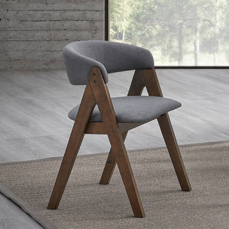 Set of 2 Upholstered Dining Chairs with Curved Backrest in Walnut and Gray