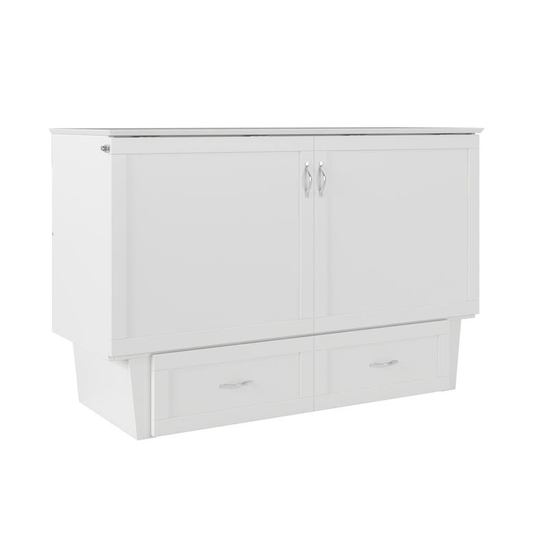 Chelsea Queen Murphy Bed Chest with 6" Mattress, Storage Drawer & Built-In Charger in White