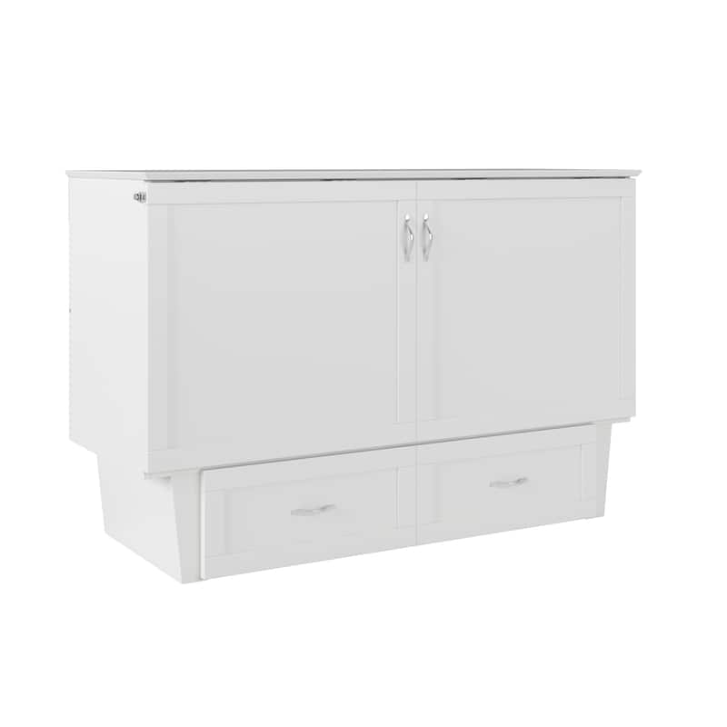 Monroe Queen Murphy Bed Chest with 6" Mattress, Storage Drawer & Built-In Charger in White