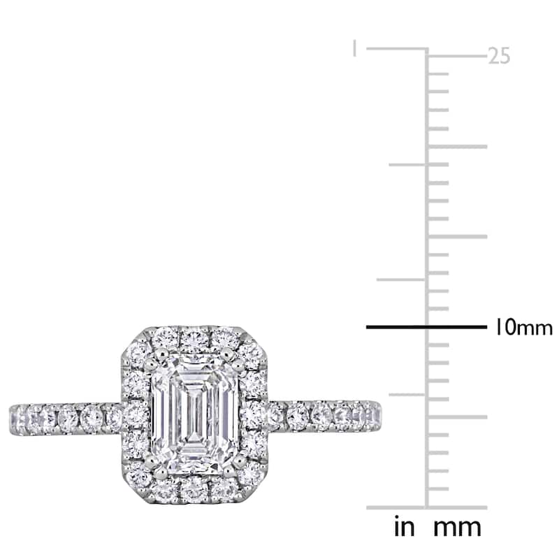 Miadora 1 5/8ct TDW Emerald-Cut and Round-Cut Diamond Engagement Ring in 14k White Gold