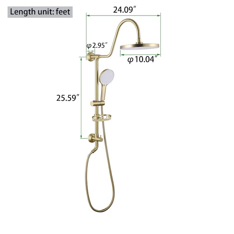 4-Way High Pressure Round Rain Shower Head With Adjustable Handheld Shower Head inBlack/Gold - Brushed Gold