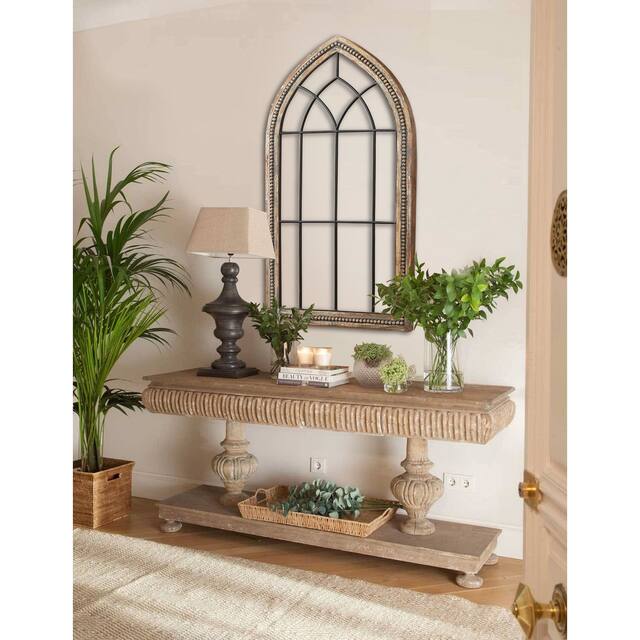 Rustic Wood and Black Metal Arched Window Wall Decor - 45.6-Inch H