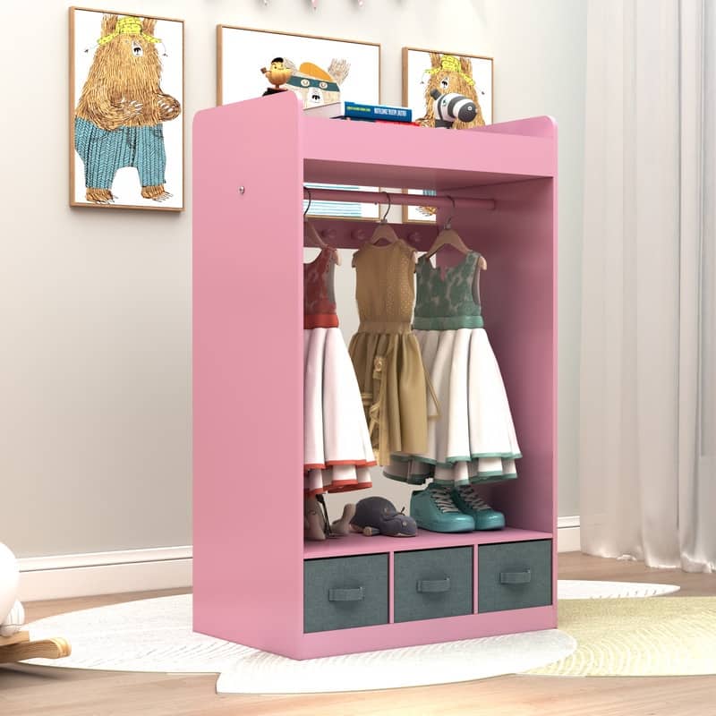 Kids Open Hanging Armoire Closet with Mirror - Pink