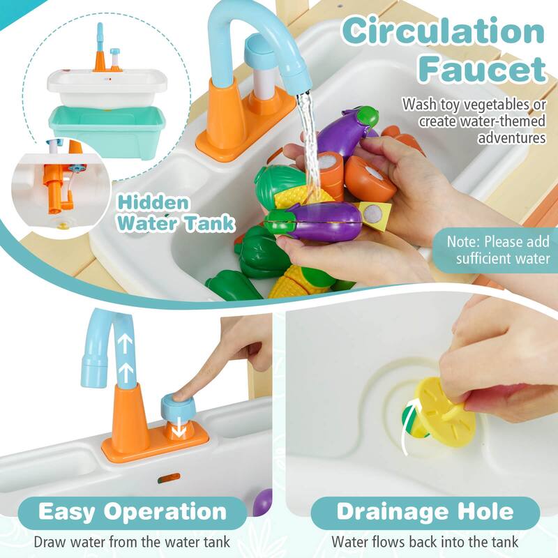 Costway Play Kitchen for Kids Wooden Toy Kitchen Playset with Wood - See Details