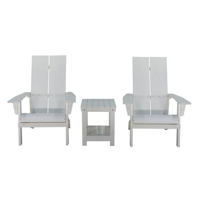 3 Piece Outdoor Patio All-Weather Plastic Wood Adirondack Chairs Bistro Set, Conversation Sets for Backyards Garden Beaches