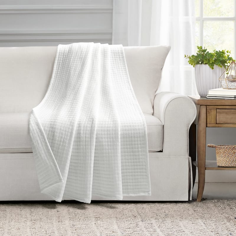 Lush Decor Solid Kantha Pick Stitch Yarn Dyed Cotton Woven Throw Blanket - Off White