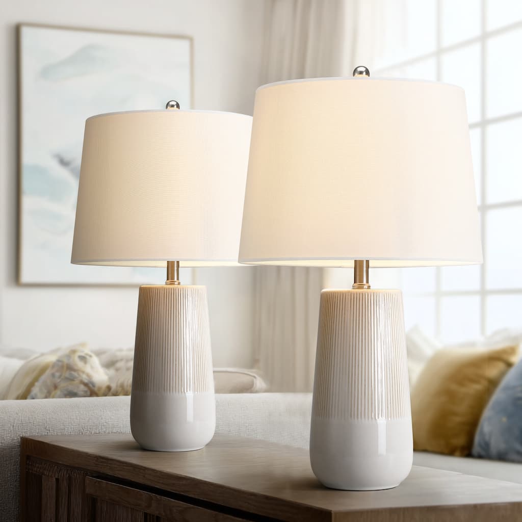 3-Way Ceramic Table Lamp Set of 2 with White Shades - 23 in. H