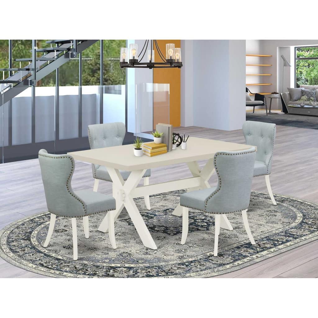 HomeStock 5-Piece Natural Oak Finish Solid Wood Top Dining Table with 4-Chairs