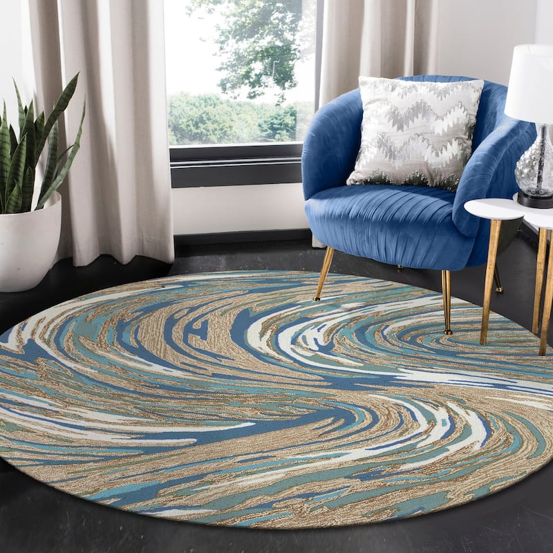 Liora Manne Capri Big Wave Indoor/Outdoor Area Rug - 8' Round - Aqua