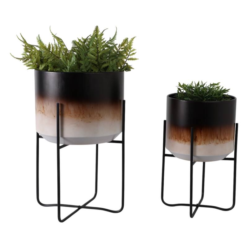 Metal Planters Sleek Modern Stands Decorative Accent Design (Set of 2)