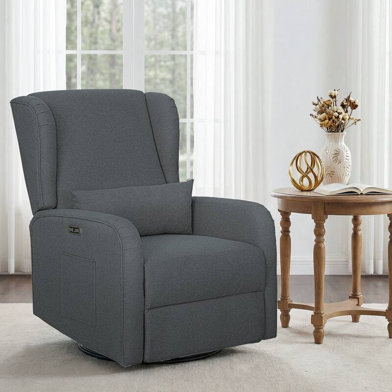 Madison Park Candace Power Recliner 3-in-1 with Swivel, Glider, USB Ports - Grey