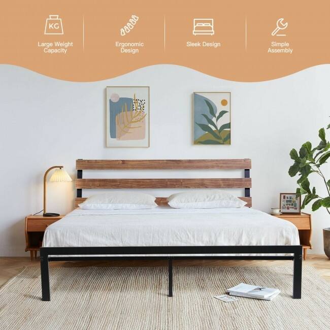 Metal Bed Frame Foundation with Headboard-Twin Size