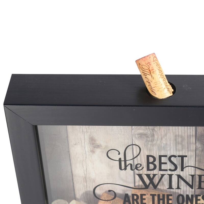 Curata The Best Wines Are The Ones We Drink Together Black Finish Wood and Glass Cork Holder Shadow Box