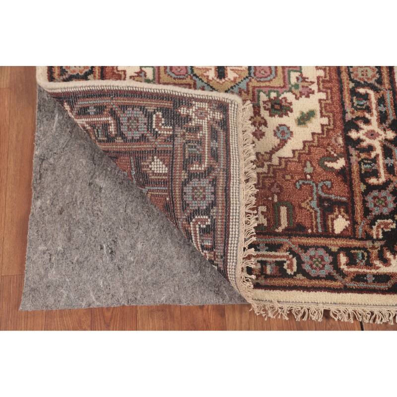 Geometric Beige Heriz Serapi Runner Rug Hand-Knotted Wool Carpet - 2'7"x 7'11"
