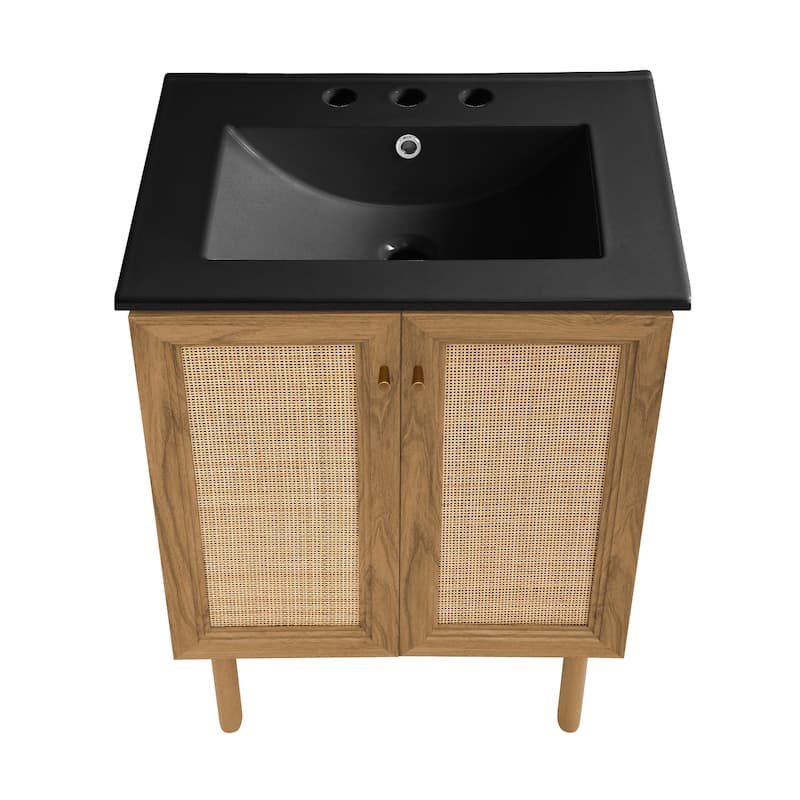 Classe 24 In. Oak Bathroom Vanity With Black, 3-Hole Ceramic Sink Top