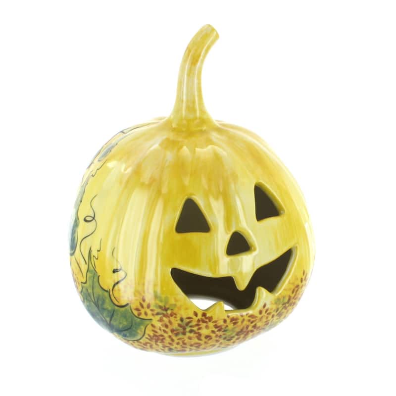 Blue Rose Polish Pottery L021 Manufaktura Small Pumpkin Luminary - Jack O'Lantern