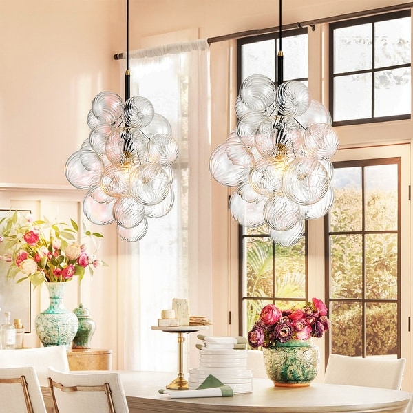 Rennnsan 1 Light Modern Cluster Twisted Swirled Clear Glass Globe Bubble Chandelier with 1 Bulb Included Size 4.7