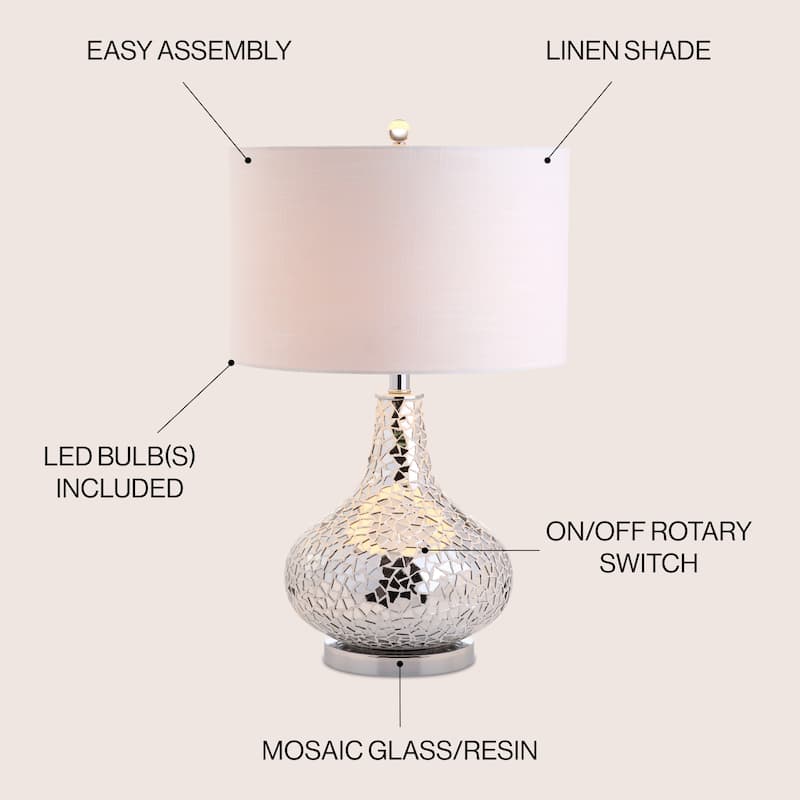 Liam 26" Mirrored Mosaic LED Table Lamp, Silver by JONATHAN Y