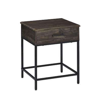 1 Drawer End Table with Metal Legs in Brown