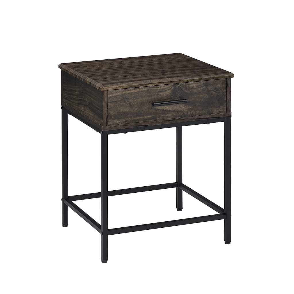 1 Drawer End Table with Metal Legs in Brown