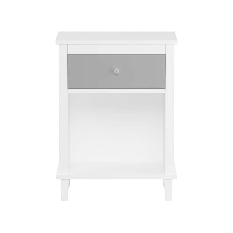 26.77"H Wooden Nightstand with One Drawer One Shelf for Kids, Adults, Gray+Silver Handle