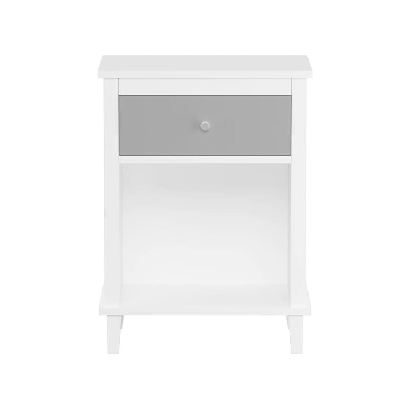 Anmytek White Nightstand with Drawer and Shelf Farmhouse Modern Bedside Table