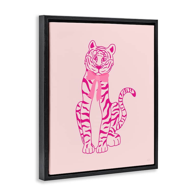 Stupell Mod Chic Tiger with Bow Framed Floater Canvas Wall Art Design By Natalie Carpentieri