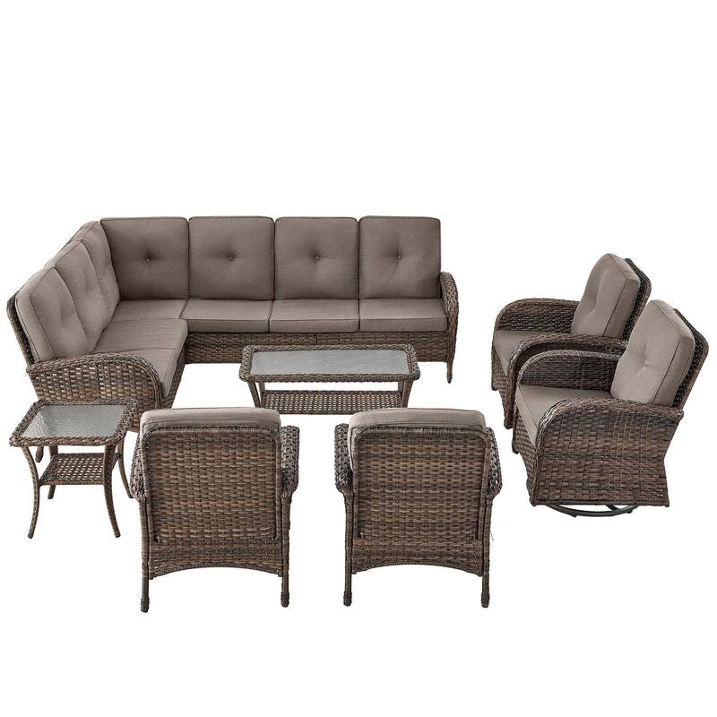 Patio Sectional Sofa Chair with Swivel Chairs Set