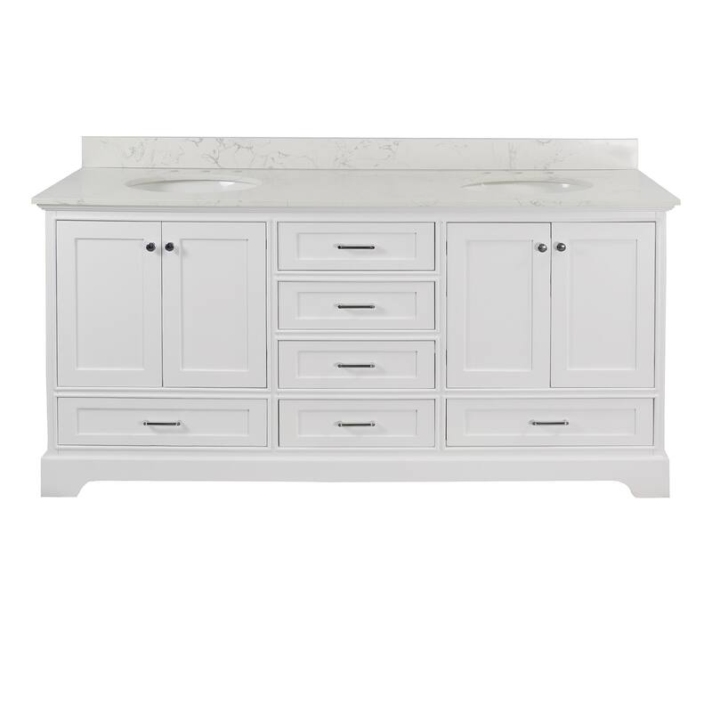 KitchenBathCollection Harper 72" Double Bathroom Vanity with Engineered Marble Top