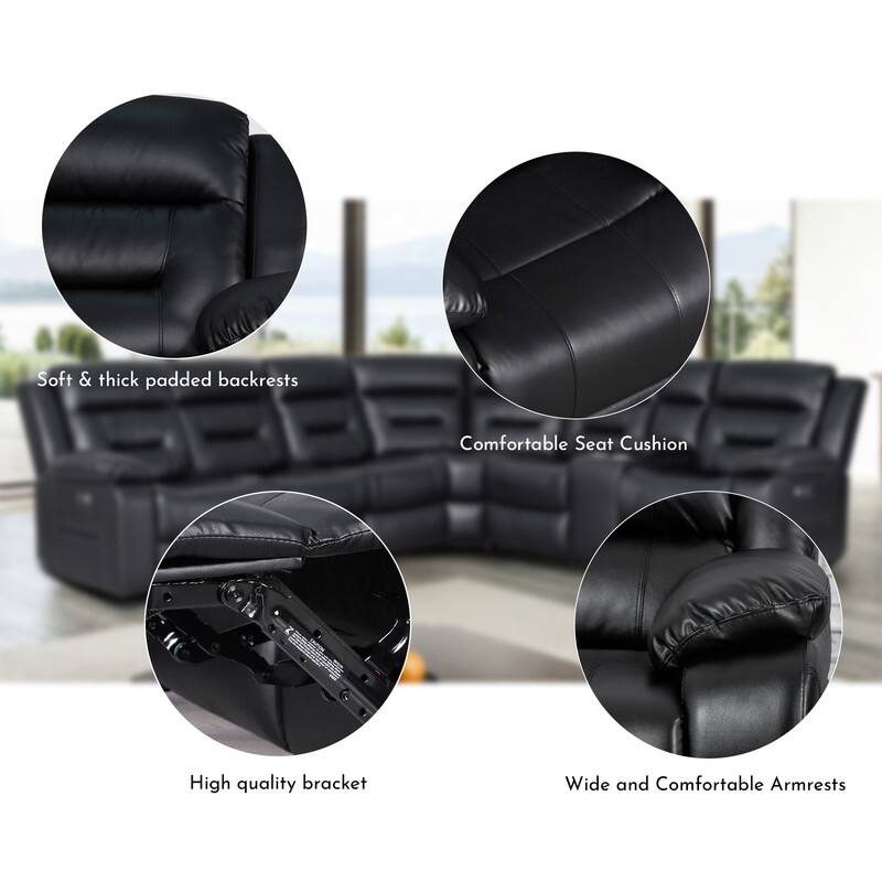 119'' Faux Leather Power Recliner 6-Seat Large Sectional Reclining Sofa with USB Port