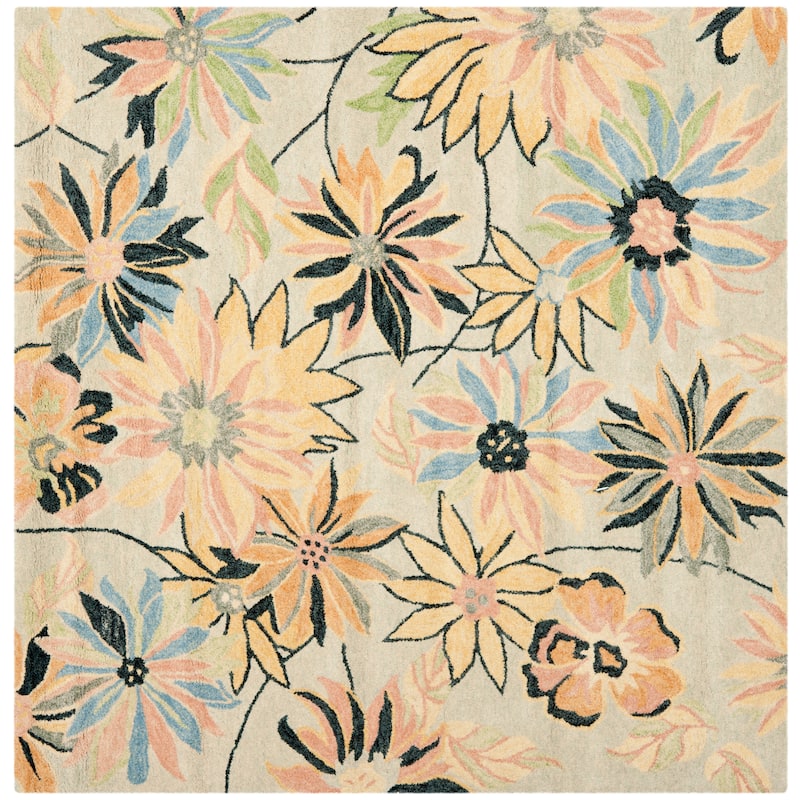 SAFAVIEH Handmade Blossom Friedolina Modern Floral Wool Rug - 6' Square - Light Blue/Multi