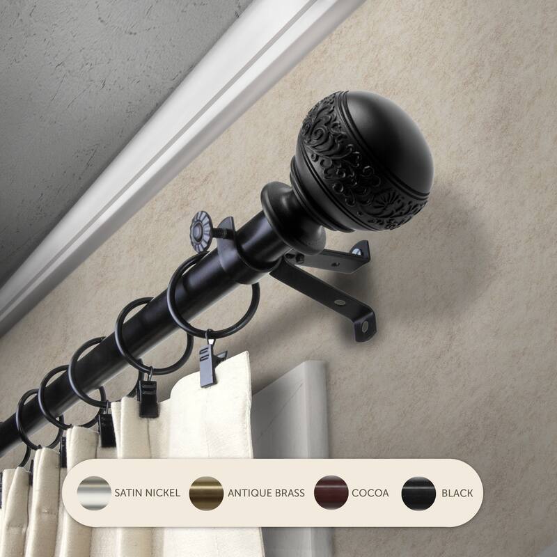 InStyleDesign Nadine Adjustable Curtain Rod - 66 to 120 inches - Black
