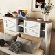 preview thumbnail 3 of 18, 3-Piece Queen Size Bedroom Set - Farmhouse Platform Bed with Double Sliding Door Storage Headboard, Nightstand, and Dresser