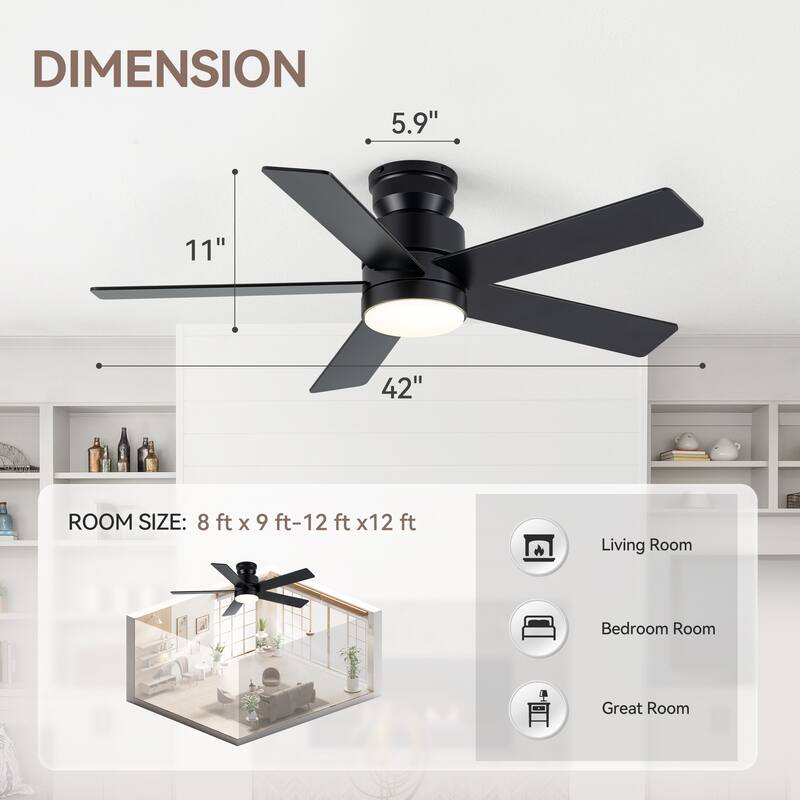 42" Reversible 5-Blade Integrated LED Ceiling Fan with Light and Remote
