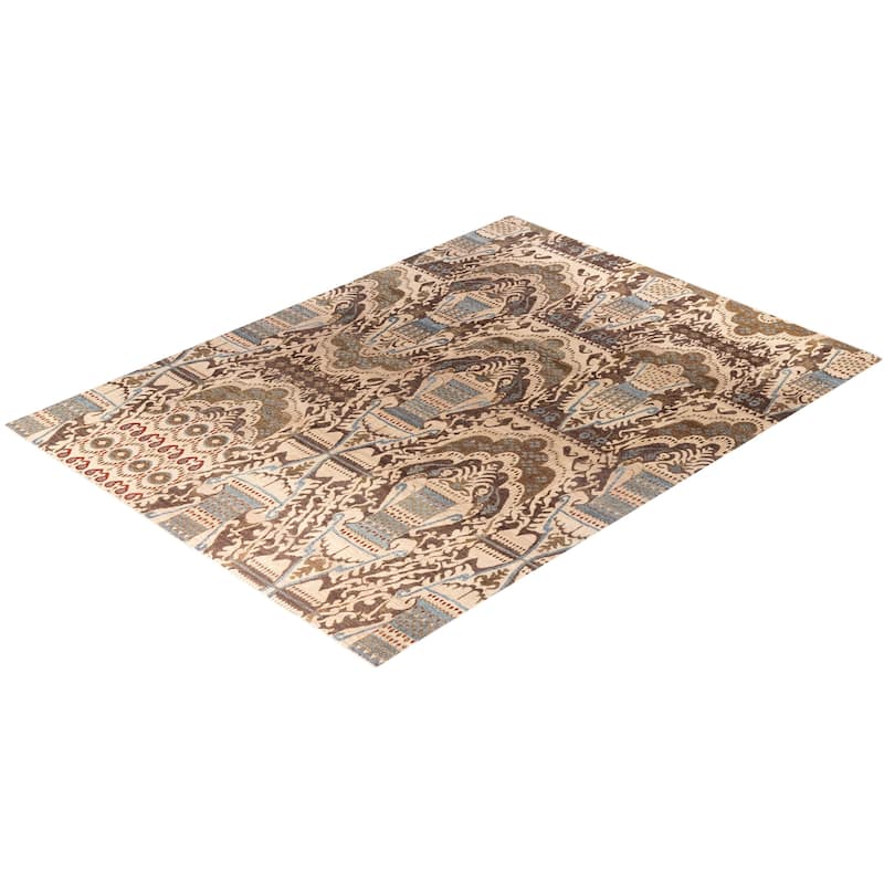 Ikat One-of-a-Kind Hand-Knotted Area Rug, Ivory - 9' 1" x 12' 3"