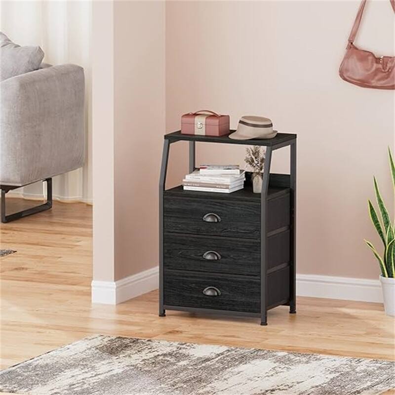 Small Nightstand with 3 Fabric Storage Drawers