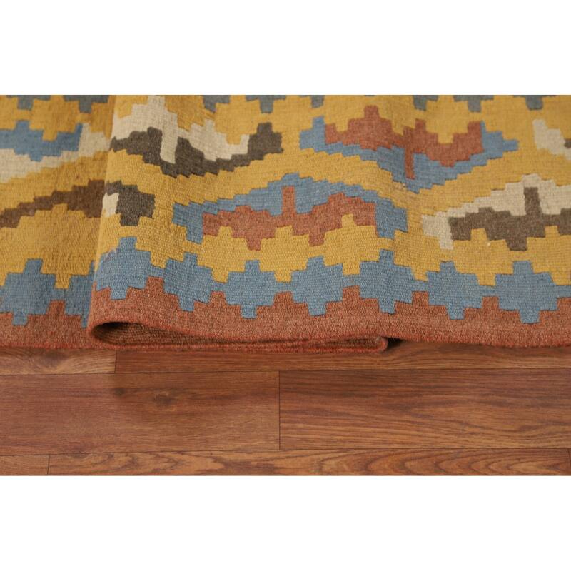 Geometric Kilim Persian Vintage Area Rug Flatweave Wool Carpet - 6'7"x 9'6"