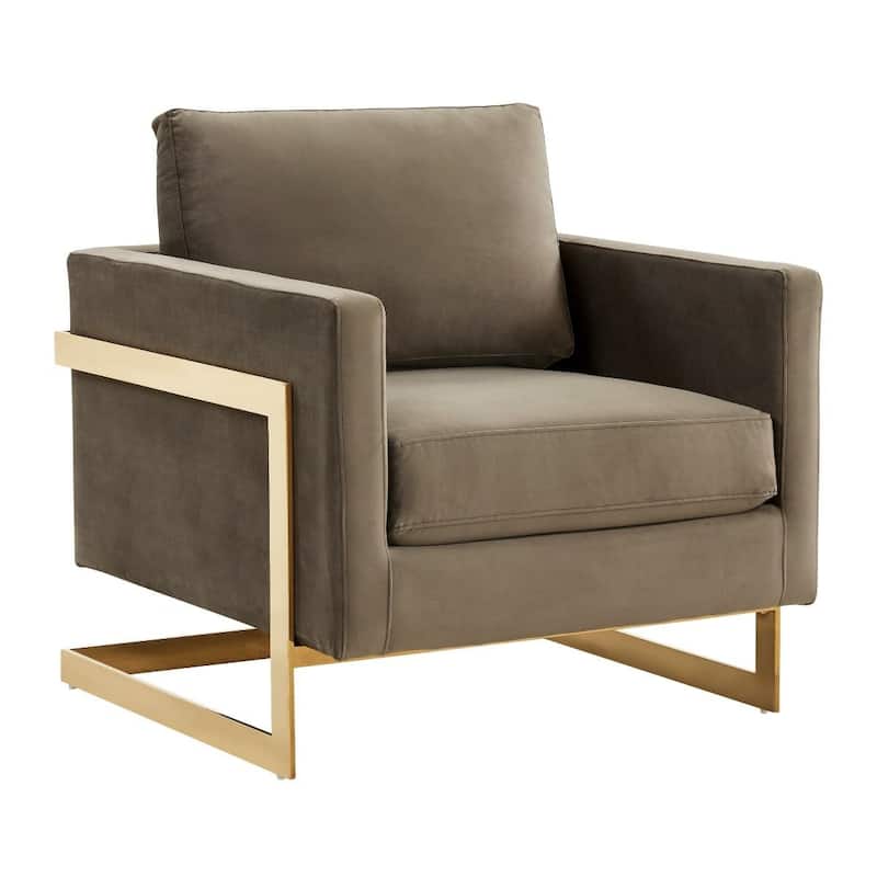 Lincoln Modern Velvet Upholstered Accent Designer Lounge Chair with Gold Frame for Living Room, Bedroom and Home Office - 34" - Dark Grey